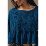 Pilcro Anthropologie  babydoll textured top cropped long sleeve royal blue sz MP Photo 8