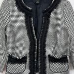 White House | Black Market WHBM Women's Black White Textured Tweed Fringe‎ Blazer Jacket Size 10 Photo 3