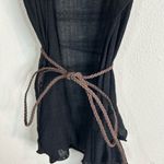 belle du jour Black Drape Vest Top S Boho Knit Sleeveless Open Belted Ruffle Hem Photo 4