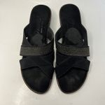 Onex Wedge Slip On Sandals Size 8 Black Rhinestone Strappy Lightweight Holiday Photo 1