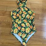 ZARA Twist Neck Floral Halter Top Bodysuit Small Yellow Green Floral Sz M Photo 10