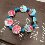 Floral Blue and Pink Beaded Bracelet Photo 2