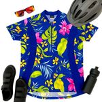 Mt. Borah Tropical Cycling Jersey Floral Print Blue Yellow Pink Size XL in GUC Photo 0