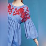 Hemant and Nandita  Anthropologie Lianna blue floral embroidered blouse Photo 2