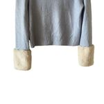 ZARA FAUX FUR TRIM Cream Fur Cuffs KNIT BLEU SWEATER CROP SOFT SZ S # 1725 Photo 4