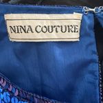 Nina size medium short sleeve couture blue silk sequin top women’s Photo 2