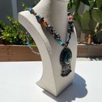 Vintage Boho Tribal Medallion Pendant Necklace Carnelian Turquoise Multistone Blue Photo 5