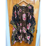 Aratta Silent Journey Viola Burnout Velvet Kimono Floral Rose Stripe Boho One Sz Black Size undefined Photo 3