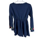 Reborn Denim Blue mini Dress embroidered Floral bell Sleeve tunic raw hem boho L Size L Photo 1