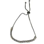 Synthetic Opal and Rhinestone Bolo Slide Lock Silver Tone Bracelet Photo 3