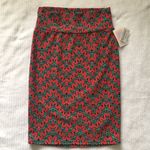 LuLaRoe  Cassie Printed Red & Teal Pencil Skirt M Photo 5