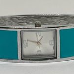 Chico's Chico’s women’s Quartz analog watch 20mm silver blue tone cuff bracelet 7.5” run Photo 0