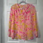 Lilly Pulitzer  Elsa Silk Top in Ooh La La Pink Yellow Floral Size XS Photo 1