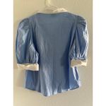 Gretchen Scott Top Womens Medium Blue White Ric Rac Scalloped Preppy Resort Photo 1