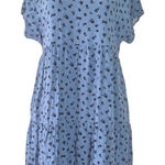 Gap  Blue Floral Split Neck Tiered Babydoll Dress Pockets Size Medium Photo 0