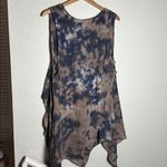 XCVI  Blue Brown Tie Dye Vest Ribbed Split Back Long Cardigan Lagenlook Layer Photo 4