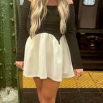 Anthropologie AWAYLEE Drop Waist Off The Shoulder Mini Dress in Black & White Size Small Photo 12