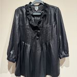 People like Frank leather look pleated front ruffled blouse size medium Photo 1