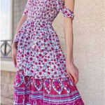 Abel the label  Smocked Bodice Floral Tiered Maxi Dress Pink/Purple size Small Photo 0