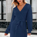 Cupshe Women's V-Neck Belted Sweater Dress Photo 0