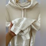 Madewell Bubble-Sleeve Hoodie Crop Sweatshirt Antique Cream Size M Photo 5