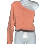 Le lis Pink Fuzzy One Shoulder Long Sleeve Cropped Sweater Photo 1