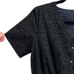 Ann Taylor  Factory Black Eyelet Peplum Hem Button Down Blouse Photo 4
