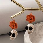 Skull Orange Flower Black Rose Eyes Drop Dangle Halloween Earrings‎ Faux Fashion Photo 9