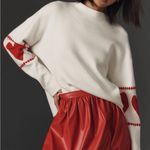 Maeve  The Carys Mock Neck White Sweater with Red Heart Accents Medium Photo 1
