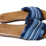 ALDO  Denim Fringe Slide Sandals | Size 8 | Pearl Embellished Photo 3