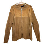 Lee Ms. Camel Brown Ribbed Zip-Up Knit Sweater Faux Suede Panels Boho Casual XL Photo 0