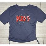KISS Band T Shirt Large Cropped Short Sleeve Women’s Large Gray Side Ties Red Photo 2