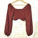 Urban Outfitters  Twist Front Crop Top Women XS Terra Cotta Embroidered Vneck $64 Photo 2