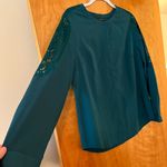 Talbots  Button Down Shirt Lace Accent Sleeves Long Sleeve Career Jade NWOT Large Photo 7