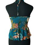 Patrons of Peace Cinched Teal Floral Halter Top - Small Photo 3