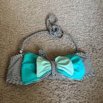 Black and white striped bandeau bikini top Blue bow removable strap swim beach Size M Photo 0