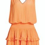 Ramy Brook Kiara Smocked Mini Dress tangerine L Photo 3