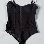 Free People  Black Mesh Corseted Bodysuit Size XS Photo 0