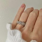 Silver Round Halo Pave Flower Ring “Esti” Rhinestone Classic Elegant Casual Jewelry Photo 0