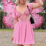 For Love & Lemons  🎀 medium Fan Floral Puff sheer sleeve corset dress pink Photo 1