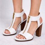 Michael Kors  White Leather Front Zip Block Heel Sandals Size 8(B93) Photo 0