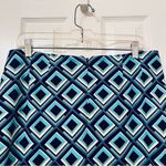 Kasper Abstract Print Pencil Skirt Back Slit Navy Blue Teal 10 Photo 4