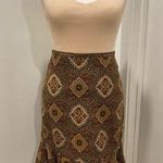 Loft VTG Ann Taylor Brown Medallion Print Mid-Length Skirt With Ruffle Hem - 8 Photo 0