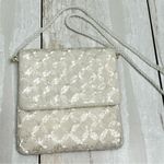Vintage White Glass Beaded Patterned Crossbody Bag Art Deco Pearl Strap Party Photo 0
