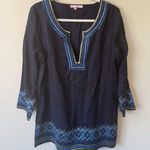 Calypso St. Barth  Womens Navy Linen Resort Embroidered Tunic Blouse Dress Size M Photo 1
