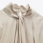 ZARA NWT  Silky Satin Knotted Cream Long Sleeve Dress, Size M Photo 7