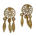 Dreamcatcher Gold Tone Feather Dangle Push Back Earrings Photo 0