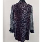 Vintage 90s Leopard Print Shirt Jacket Blazer Oversized Sheer Long Sleeve Blue Size 16W Photo 7