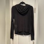 SO  Size L Black Sheer Mesh Back Long Sleeve Full Zip Hoodie Knit Sweatshirt Photo 2