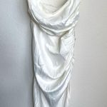 Lovers + Friends Revolve White Satin Ruched Midi Dress Photo 6
